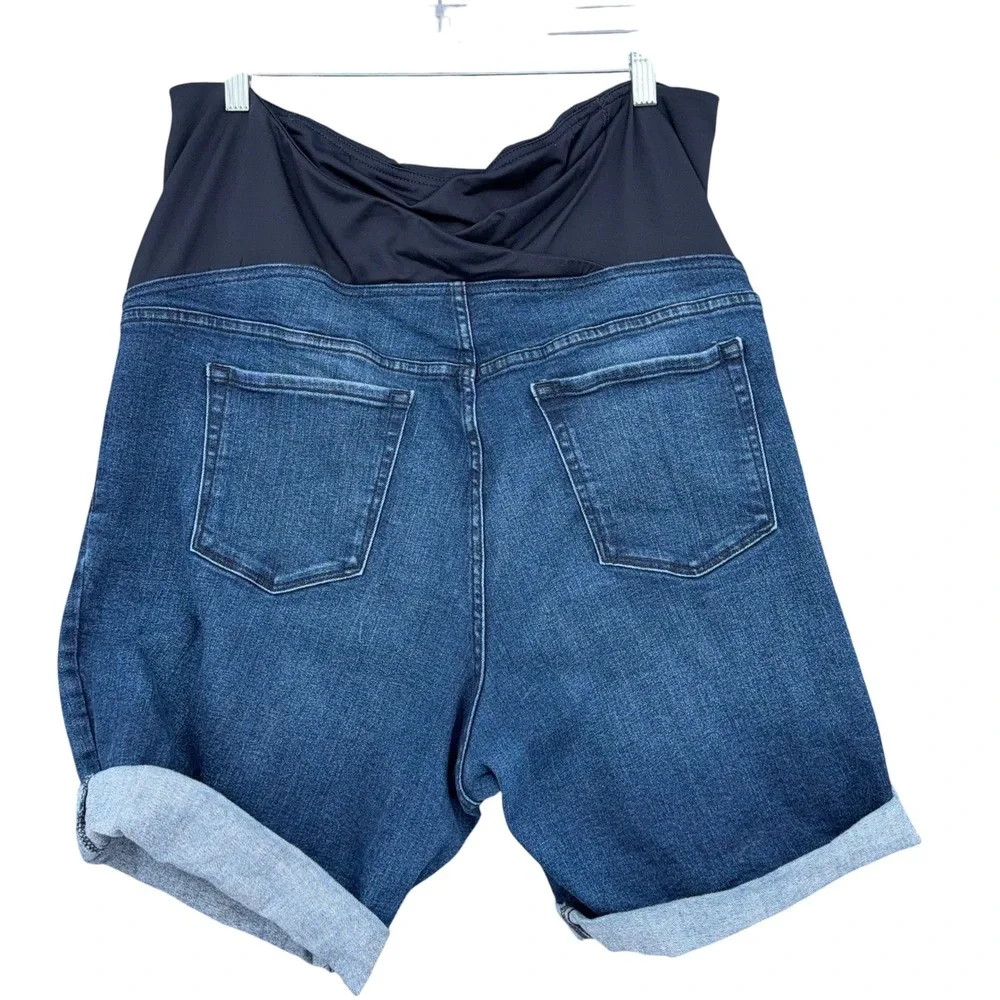 Isabel Maternity Bermuda Shorts Women 18 Cotton Blend Blue Denim - Picture 2 of 8